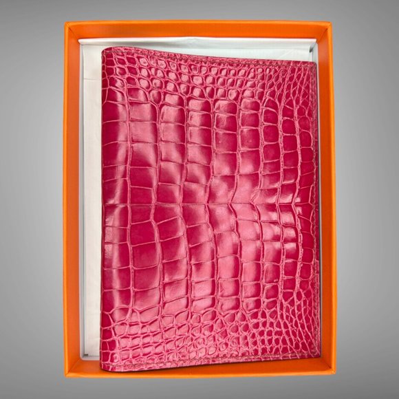 Hermes New In Box GM Agenda Cover Fuchsia Crocodile Porosus Lisse Skin - Picture 5 of 8